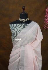 Pink Frost - Soft linen cotton saree with organza barnette double blouse combo - Perfect for Office Wear