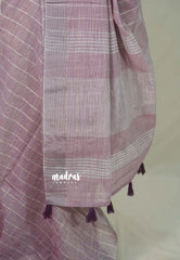 Muted Onion Pink - Linen cotton with Checks with Zari and Tissue Border with Grooves - Perfect for Office Wear | Casual Wear