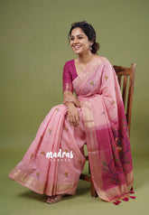Lotus Pink - Muslin Silk with Jamdani Weaving Pallu and Buttas - Perfect for Office Wear