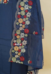 Amitha β Midnight Blue Luxury muslin silk beaded and hand embroidered yoke and organza dupatta with scallop work