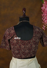 Maroon - Stretchable Fabric = Stress-Free Fit ✨ Lycra Cotton Readymade Kalamkari printed Blouse – Perfect Fit Comfort
