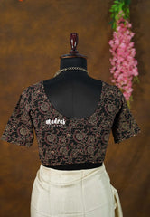 Ebony Black - Stretchable Fabric = Stress-Free Fit ✨ Lycra Cotton Readymade Kalamkari printed Blouse – Perfect Fit Comfort