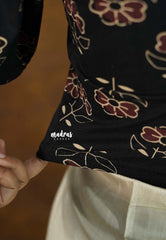 Jet Black - Stretchable Fabric = Stress-Free Fit ✨ Lycra Cotton Readymade Kalamkari flower printed Blouse – Perfect Fit Comfort