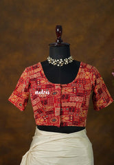 Spice Red - Stretchable Fabric = Stress-Free Fit ✨ Lycra Cotton Readymade Kalamkari printed Blouse – Perfect Fit Comfort