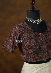 Maroon - Stretchable Fabric = Stress-Free Fit ✨ Lycra Cotton Readymade Kalamkari printed Blouse – Perfect Fit Comfort