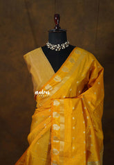 Mango Yellow - Raaga - Lightweight Semi tussar saree with small floral border with buttas - Best for Small Functions