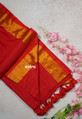 Chilli Red - Soft Mul cotton Tissue Border with Jamki work Pallu - Perfect for Evening party | Reception | Summer friendly