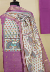 Amitha – Lavender Madhubani Premium Semi Silk Salwar Suit with Zari Border