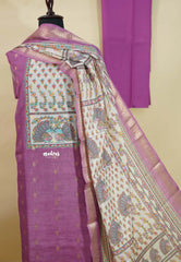 Amitha – Lavender Madhubani Premium Semi Silk Salwar Suit with Zari Border