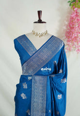 Peacock Blue - Madhuram - Soft Matka Silk Floral Weaving with Rich Border and Pallu - Best for Diwali Festive