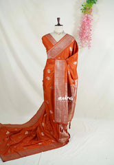 Rust Orange - Madhuram - Soft Matka Silk Floral Weaving with Rich Border and Pallu - Best for Diwali Festive