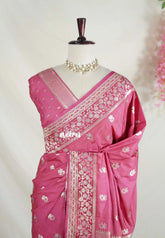 Rose Pink - Madhuram - Soft Matka Silk Floral Weaving with Floral Border and Pallu - Best for Diwali Festive