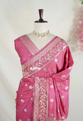 Rose Pink - Madhuram - Soft Matka Silk Floral Weaving with Floral Border and Pallu - Best for Diwali Festive