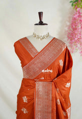 Rust Orange - Madhuram - Soft Matka Silk Floral Weaving with Rich Border and Pallu - Best for Diwali Festive