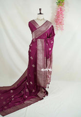 Wine Purple - Madhuram - Soft Matka Silk Floral Weaving with Rich Border and Pallu - Best for Diwali Festive
