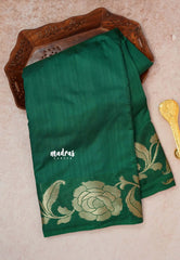 Dark Green - Madhuram - Soft Matka silk with grooves body and floral border