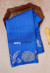 Royal Blue - Madhuram - Soft Matka silk with grooves body and floral border