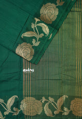 Dark Green - Madhuram - Soft Matka silk with grooves body and floral border