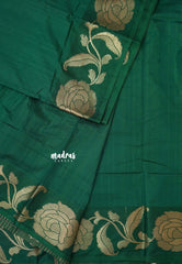Dark Green - Madhuram - Soft Matka silk with grooves body and floral border
