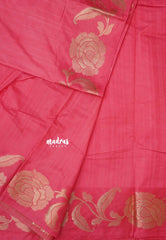Peach Pink - Madhuram - Soft Matka silk with grooves body and floral border