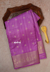 Magenta Lavender - Madhuram - Soft Matka silk with grooves body and temple peacock border