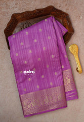 Magenta Lavender - Madhuram - Soft Matka silk with grooves body and temple peacock border