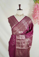 Wine Purple - Madhuram - Soft Matka Silk with Laksham Buttas Floral Border and Rich Pallu - Best for Diwali Festive
