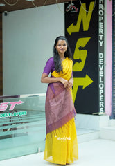 Mango yellow with Purple - Shalini Premium kota silk with small border contrast pallu and blouse