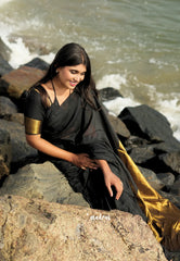 Black - Nayanthara Mookuthi Amman inspired Tissue zari pallu with gold border blouse
