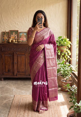 Wine Purple - Madhuram - Soft Matka Silk with Laksham Buttas Floral Border and Rich Pallu - Best for Diwali Festive