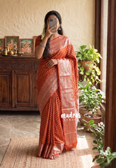 Rust Orange - Madhuram - Soft Matka Silk with Laksham Buttas Floral Border and Rich Pallu - Best for Diwali Festive