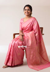 Dual Shade Candle Light Peach - Kanimozhi - Soft Silk with Kolam Weaving Body and Rich Pallu - Best for Pooja Functions