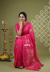 Queen's Pink - Manjari - Raw Silk Saree with Kolam Weaving and Skirt Border - Best for Small Functions / Pooja