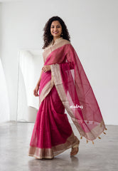 Beet Pink - Shalini Premium Kota Silk Saree Plain with Contrast Border and Blouse - Best for Office Wear | Casual Wear