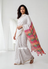 Pearl White - Shalini Premium Kota Silk Saree with Rainbow Checks Pallu - Best for Office Wear | Casual Wear