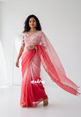 Rose Blush - Shalini Premium Kota Silk Gradient Saree with Flower Printed Blouse - Best for Office Wear | Casual Wear