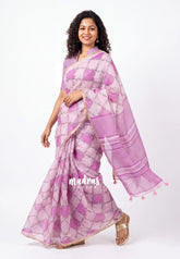 Lilac Pink - Shalini Premium Kota Silk with Flower Prints Checks Pattern - Best for Office Wear | Casual Wear