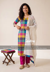 Amitha - Rainbow Madras Checks Handloom Cotton with Buttas Weaving Salwar Material 3 Piece set