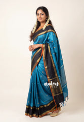 Peacock Blue - Kanimozhi - Soft Silk Saree with Rettapet Rudraksham Border and Buttas - Best for Pooja Functions | Temple Visit