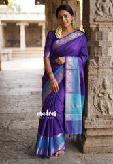 Violet Purple - Kanimozhi - Soft Silk Saree Plain with Skirt Border - Best for Temple Visit