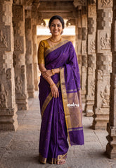 (PRE-BOOKING) Deep Purple - Kanimozhi - Soft Silk Saree Mayil Border and Buttas with Contrast Pallu and Blouse - Best for Pooja Functions | Temple Visit