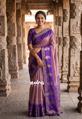 Mauve Pink - Soft and Silky Georgette with Emboss Weaving with Mango Border - Best for Temple Visit