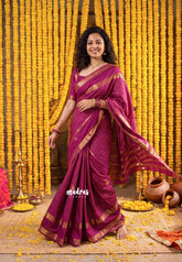 Mulberry Purple-Gandaberunda - Avantika - Semi Mysore Silk Saree Checks with Gandaberunda Buttas Weaving and Rettapet Border - Perfect for Pooja Functions