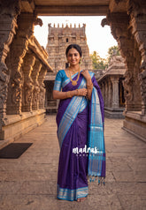 Violet Purple - Kanimozhi - Soft Silk Plain with Mango Border - Best for Pooja Functions | Temple Visit