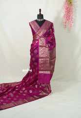 Magenta Pink - Soft warm silk with Antique Zari Buttas and Border