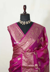 Magenta Pink - Soft warm silk with Antique Zari Buttas and Border