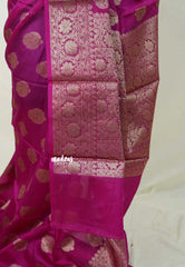 Magenta Pink - Soft warm silk with Antique Zari Buttas and Border