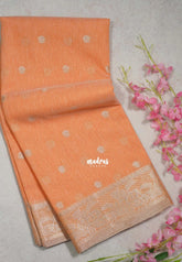 Peach Orange - Maheswari - Premium Cotton Silk with Floral Border and Buttas - Perfect for Festive Wear