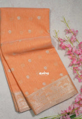 Peach Orange - Maheswari - Premium Cotton Silk with Floral Border and Buttas - Perfect for Festive Wear
