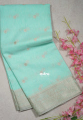 Pastel Sea Green - Maheswari - Premium Cotton Silk with Floral Border and Buttas - Perfect for Festive Wear